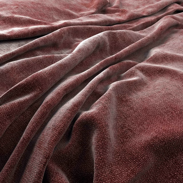 Gathered Schino Rouge fabric in deep wine red with a plush, softly reflective surface