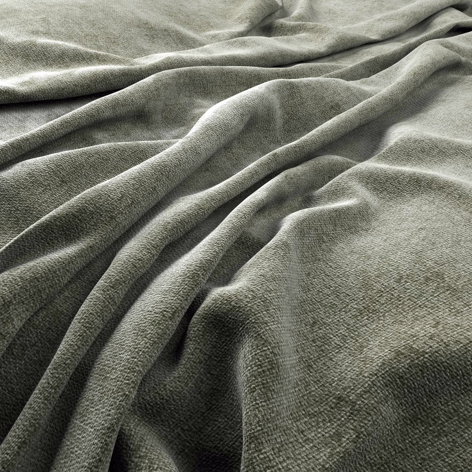 Draped Schino Sage fabric showing muted grey-green tone and fine tactile weave