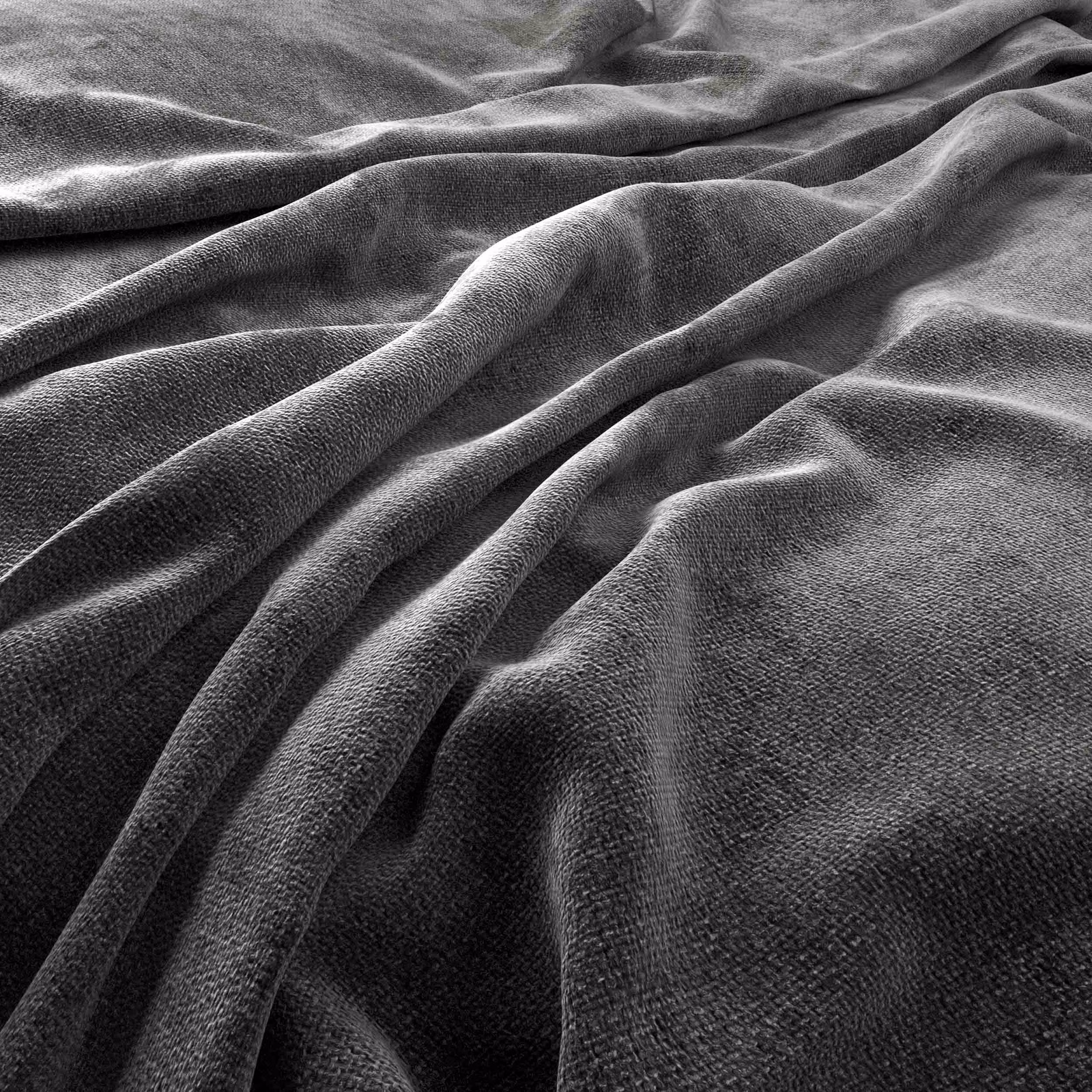 Deep charcoal-grey short-pile fabric with soft highlights along gathered folds