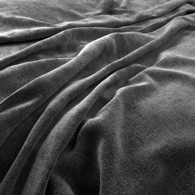 Deep charcoal-grey short-pile fabric with soft highlights along gathered folds
