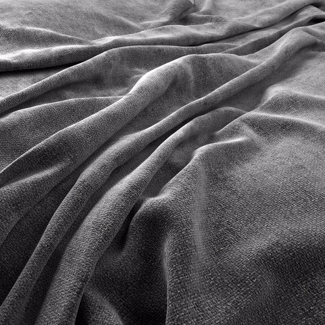 Cool slate-grey short pile fabric draped in deep folds with a soft, directional sheen