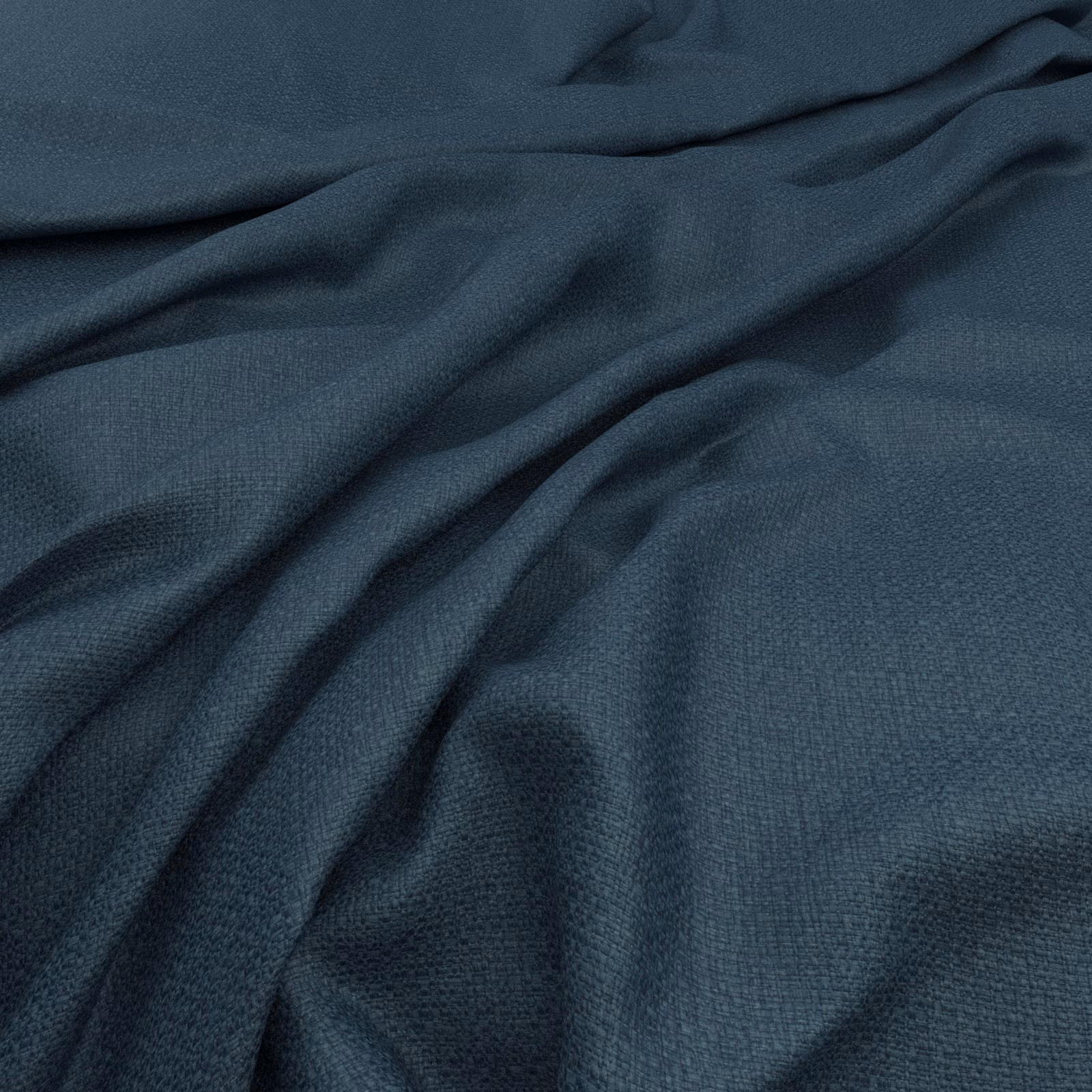 Deep admiral blue woven fabric showing fine texture and softly gathered folds