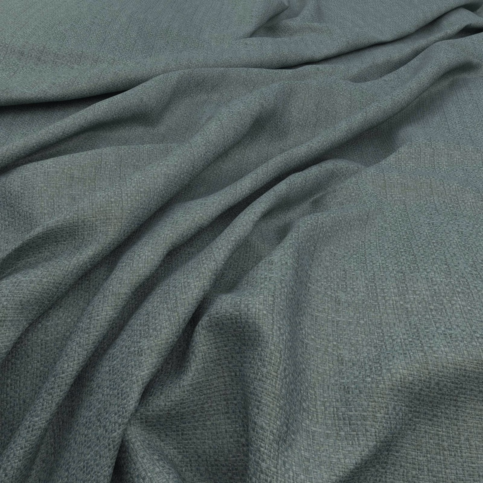 Draped muted blue-green teal fabric showing a fine crosshatched weave