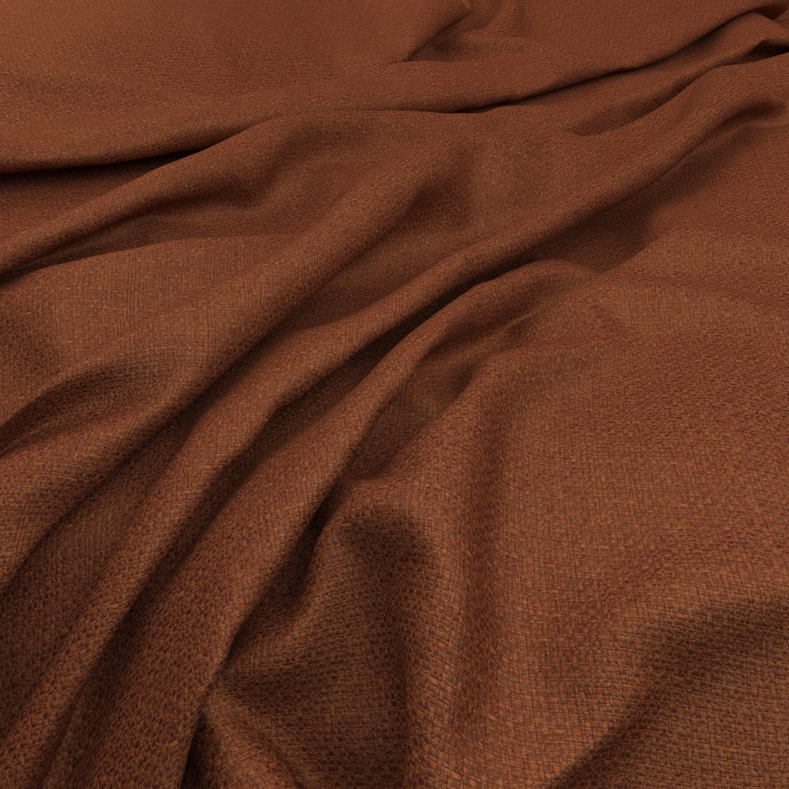 Burnt umber woven fabric with softly folded drape and subtle pebbled texture