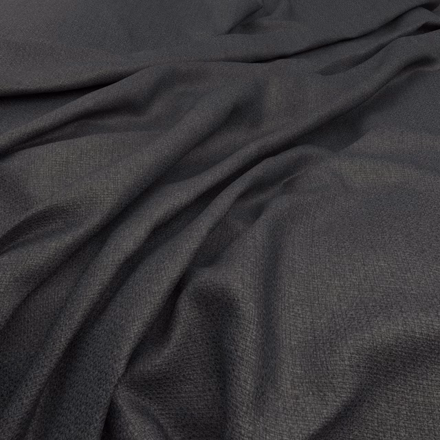Deep coal-grey woven fabric gathered into soft folds with a fine textured surface