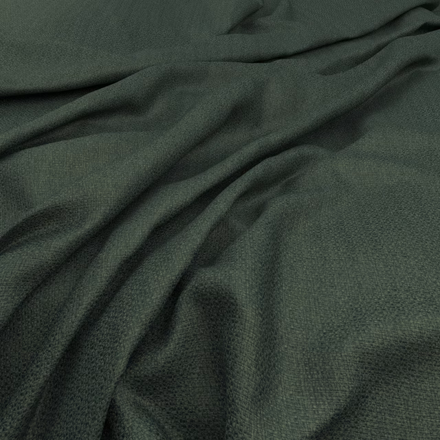 Deep conifer-green fabric with fine woven texture falling into soft folds