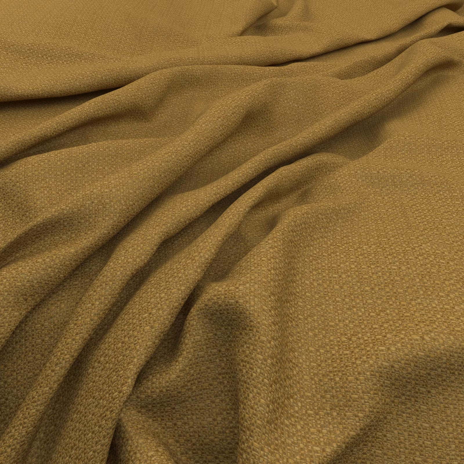 Warm marigold-gold woven textile with fine pebbled texture and softly gathered folds