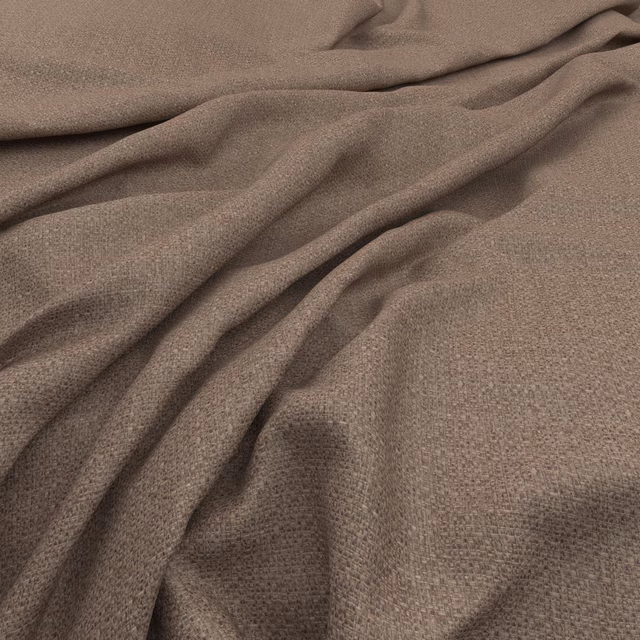 Warm mocha-taupe woven fabric with fine texture and softly gathered folds