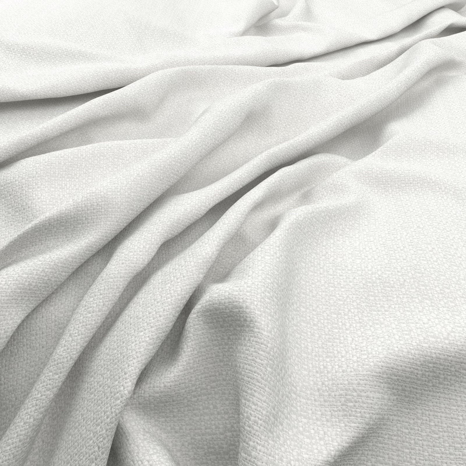Soft optic white woven fabric draped in fluid folds with a fine textured surface