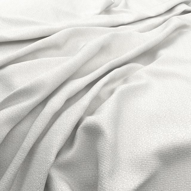 Soft optic white woven fabric draped in fluid folds with a fine textured surface