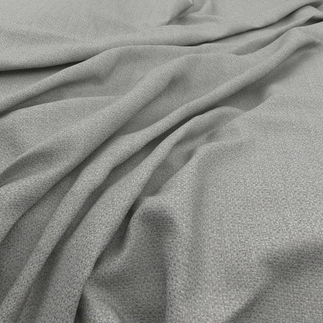 Cool silver-grey woven textile with fine flecked texture arranged in soft folds