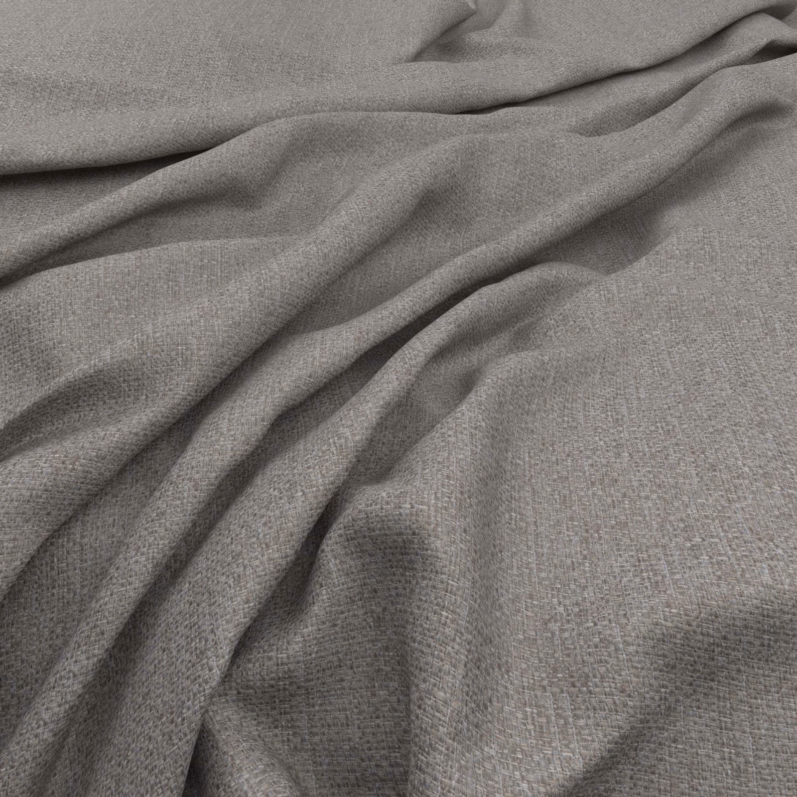 Cool smoke-grey woven fabric with fine crosshatch texture falling into soft folds