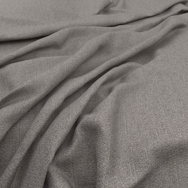 Cool smoke-grey woven fabric with fine crosshatch texture falling into soft folds