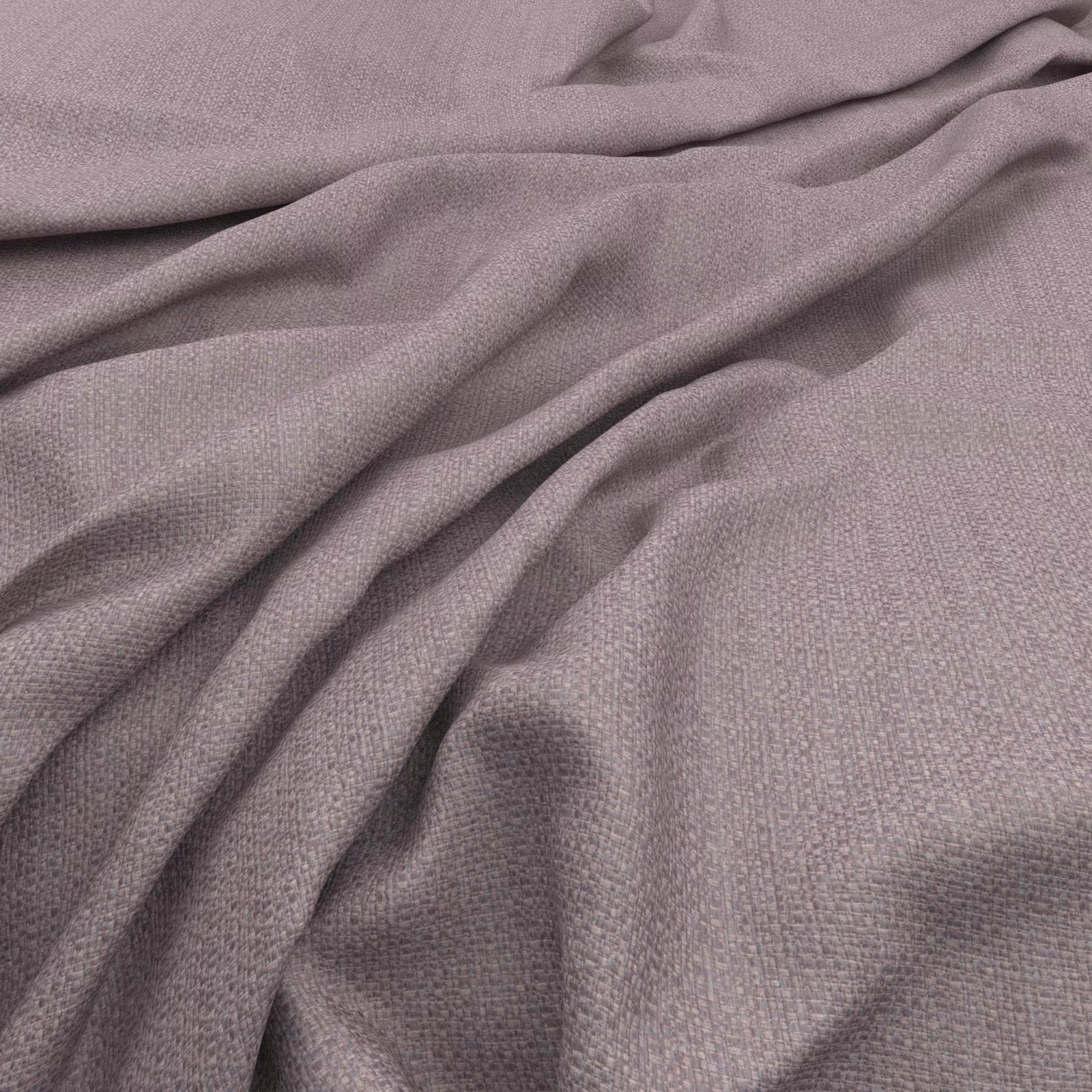 Muted wisteria mauve fabric with fine woven texture gathered into soft folds