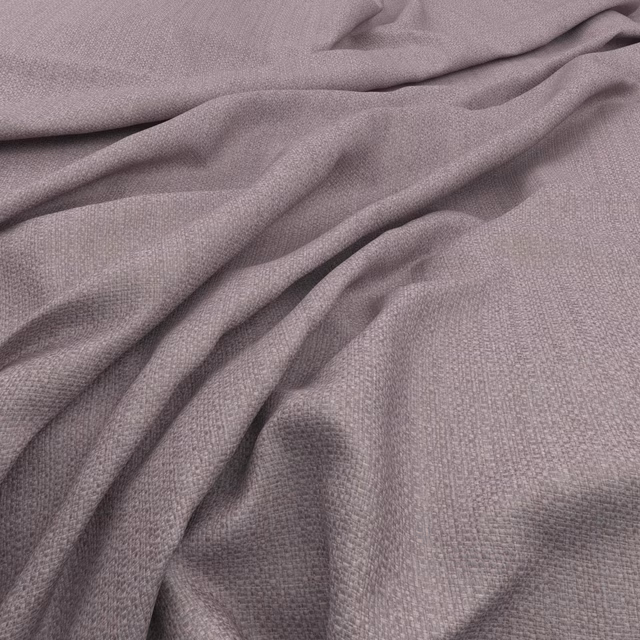 Muted wisteria mauve fabric with fine woven texture gathered into soft folds