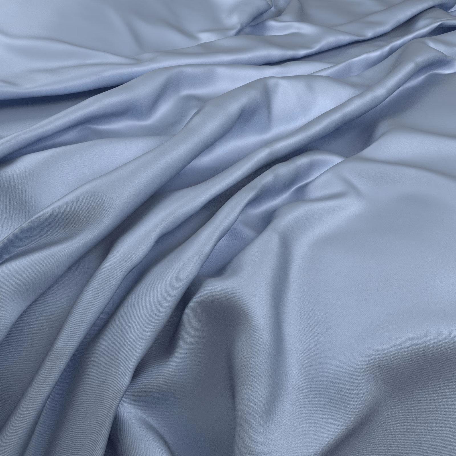 Cool airforce-blue smooth fabric draped in softly reflective flowing folds