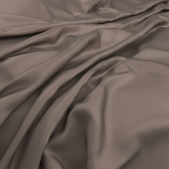 Smooth cool taupe-grey cloth gathered into deep, softly lustrous folds