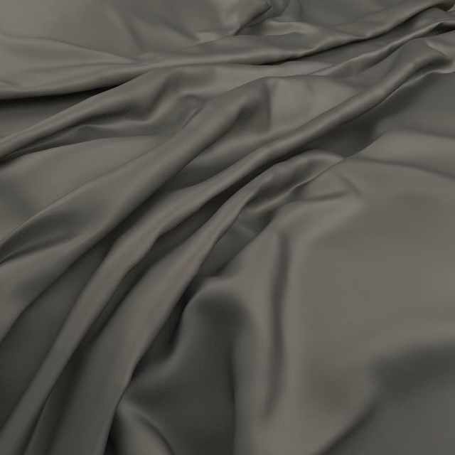 Muted bayleaf grey-green fabric gathered into smooth folds with a soft satin-like sheen