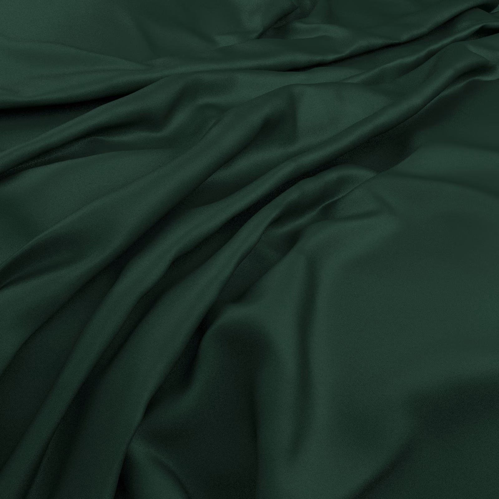 Deep bottle-green plain fabric gathered into fluid folds with a soft sheen