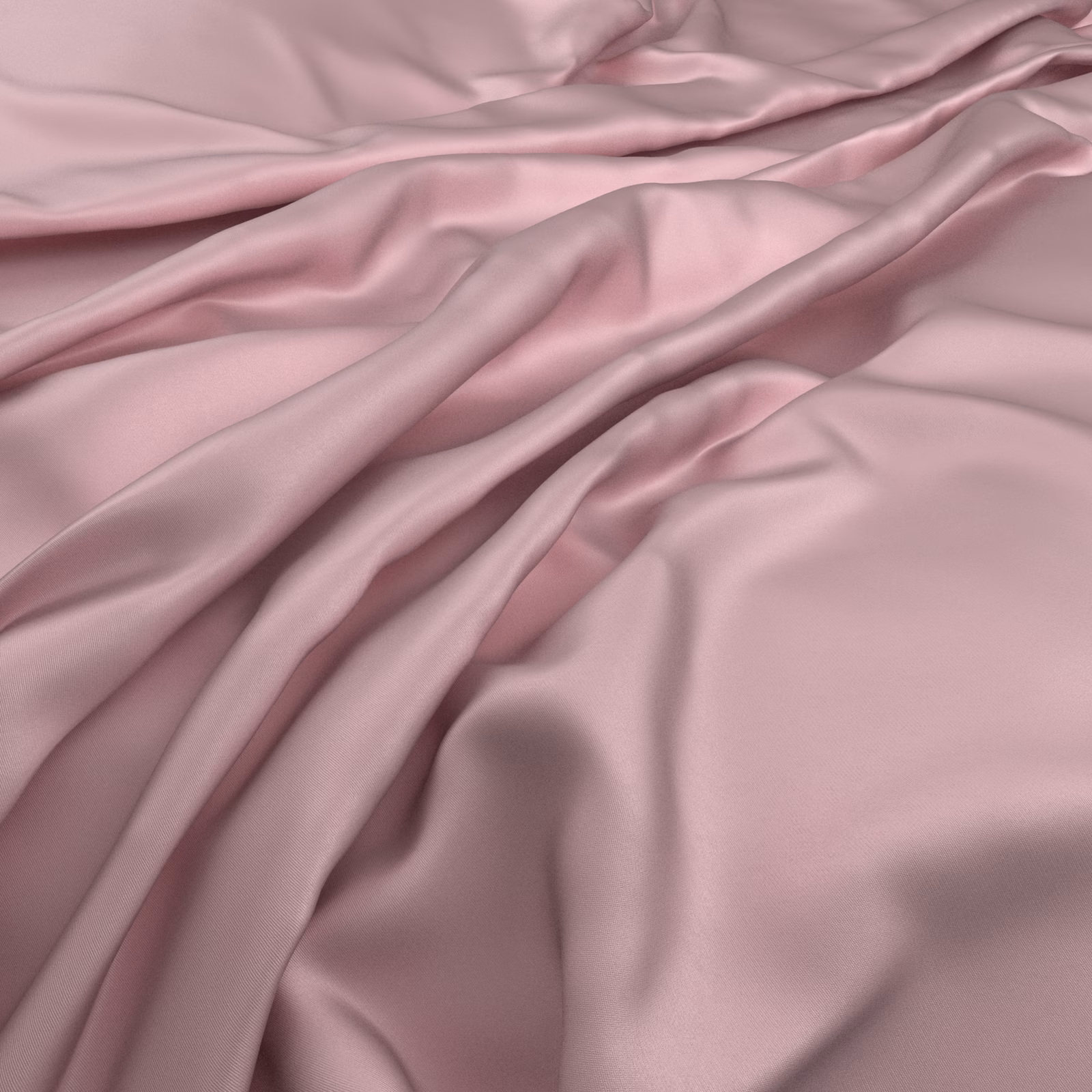 Dusty candy-pink Serena fabric with mauve shadows in softly lustrous folds
