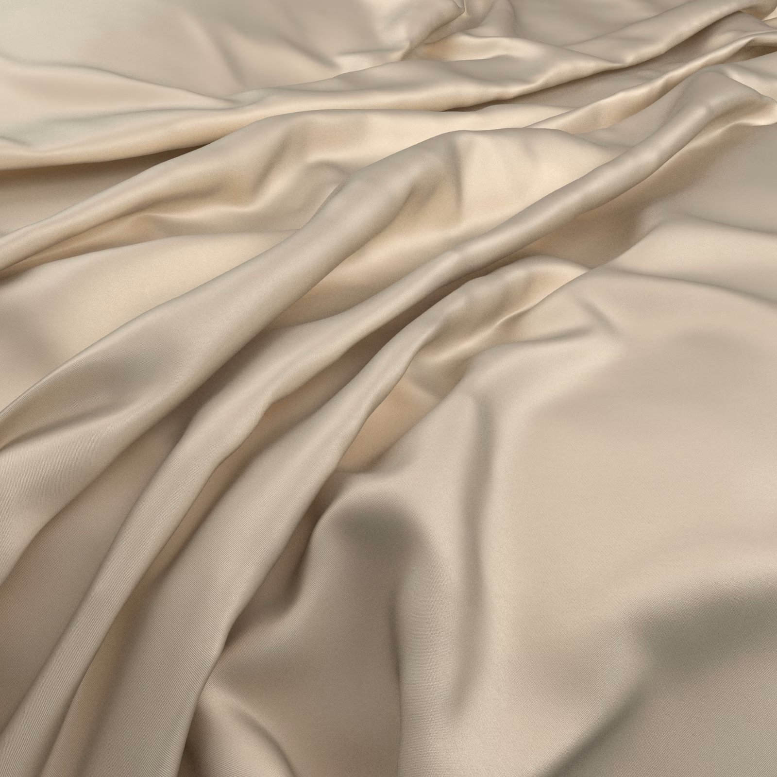 Warm cashew beige fabric falling in soft, glossy folds
