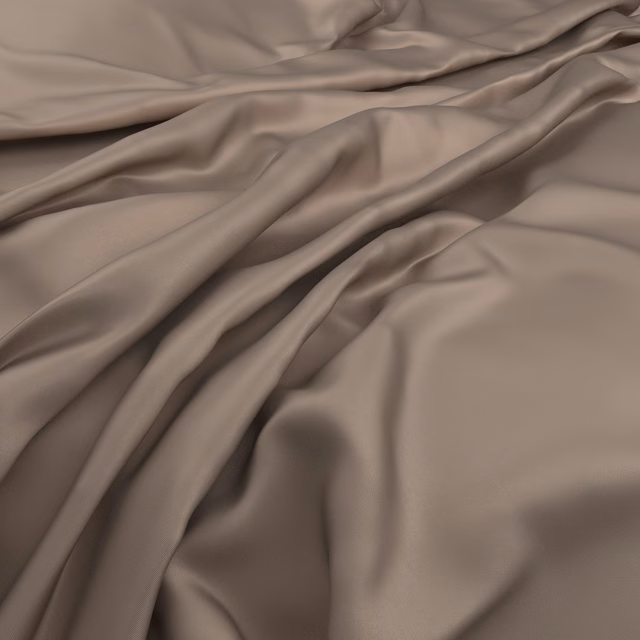 Warm chestnut-taupe fabric draped in soft folds with a subtle satin sheen