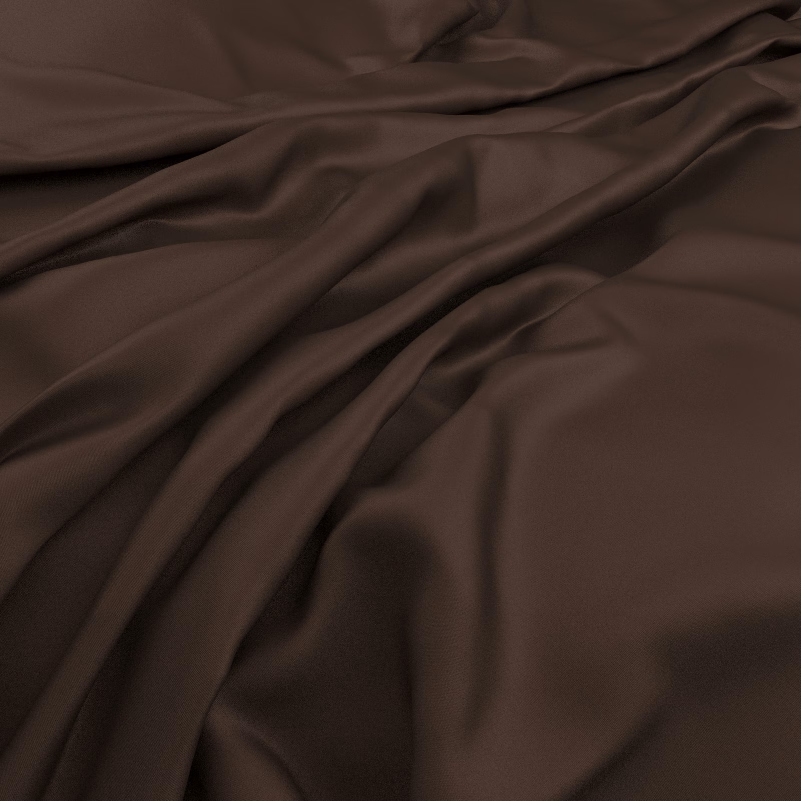 Deep cocoa-brown cloth gathered into glossy, fluid folds with shadowed troughs