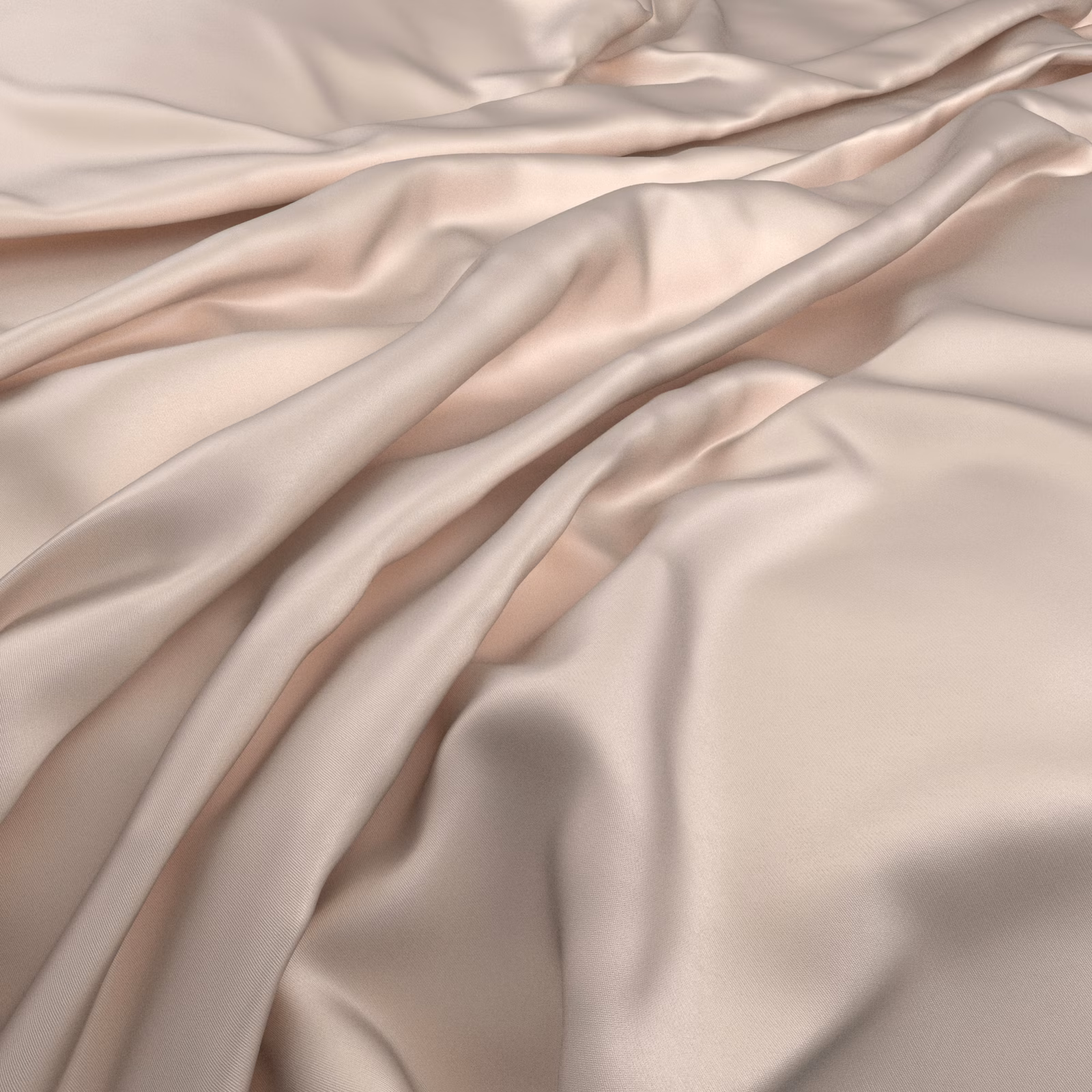 Pale blush-ivory fabric pooled in flowing folds with a soft lustrous sheen