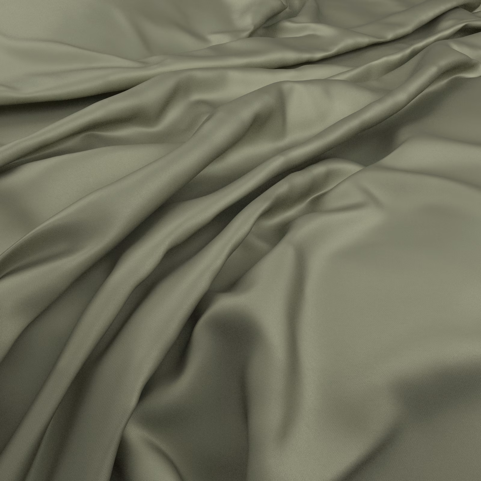 Fluid eucalyptus green fabric with smooth folds and softly reflective highlights