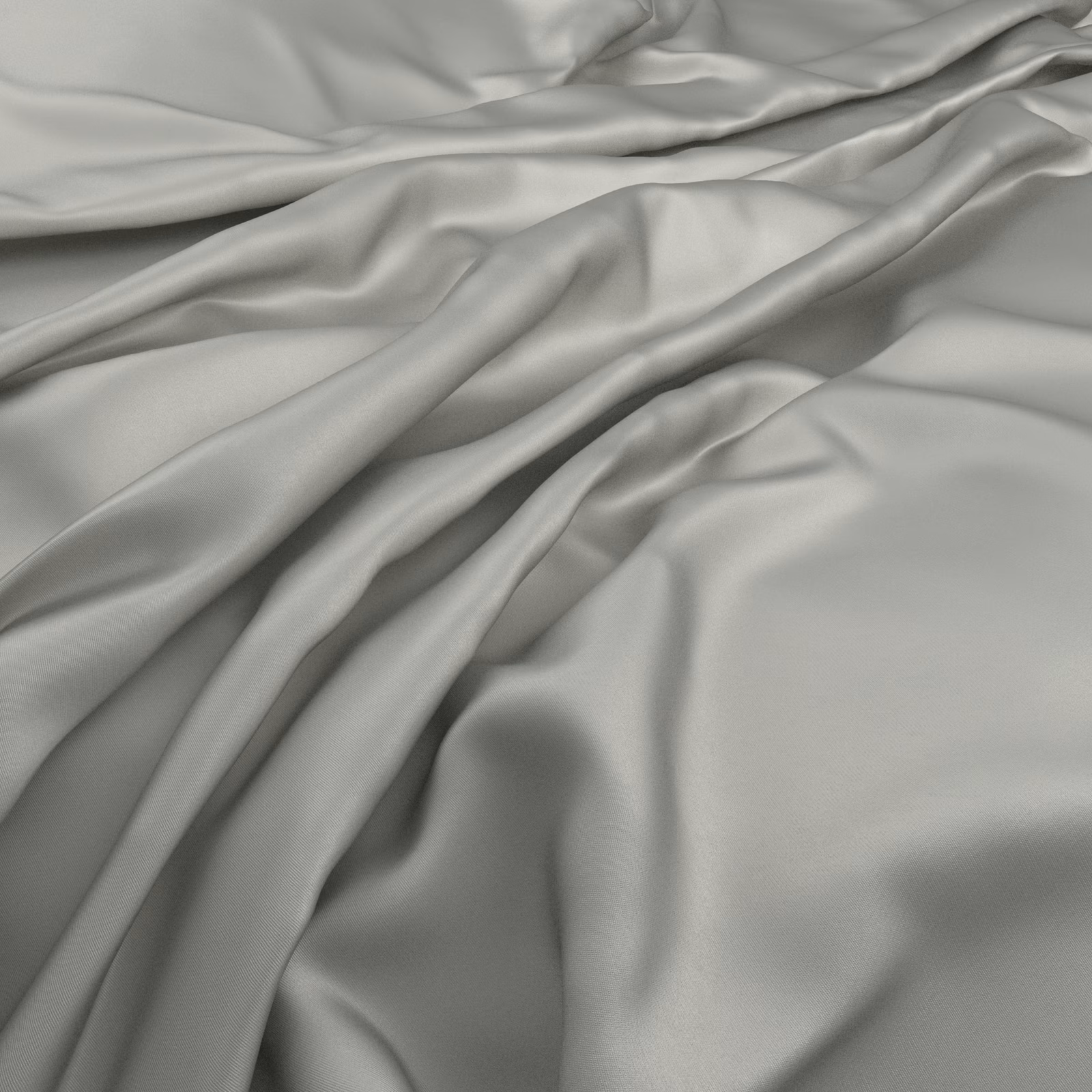 Pale frost-grey smooth fabric falling in softly lit, fluid folds