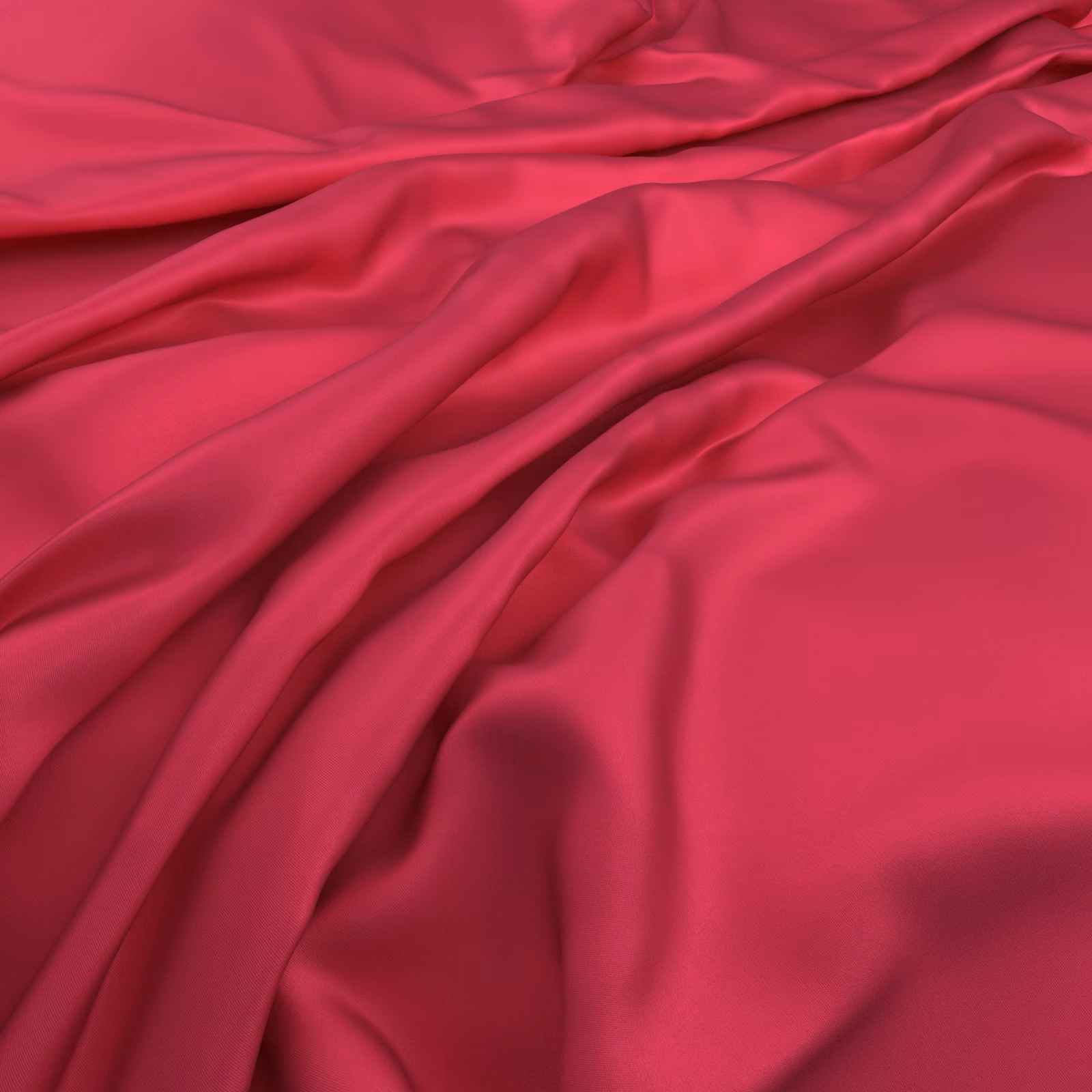 Saturated fuchsia pink fabric falling in glossy, fluid folds with deep raspberry shadows