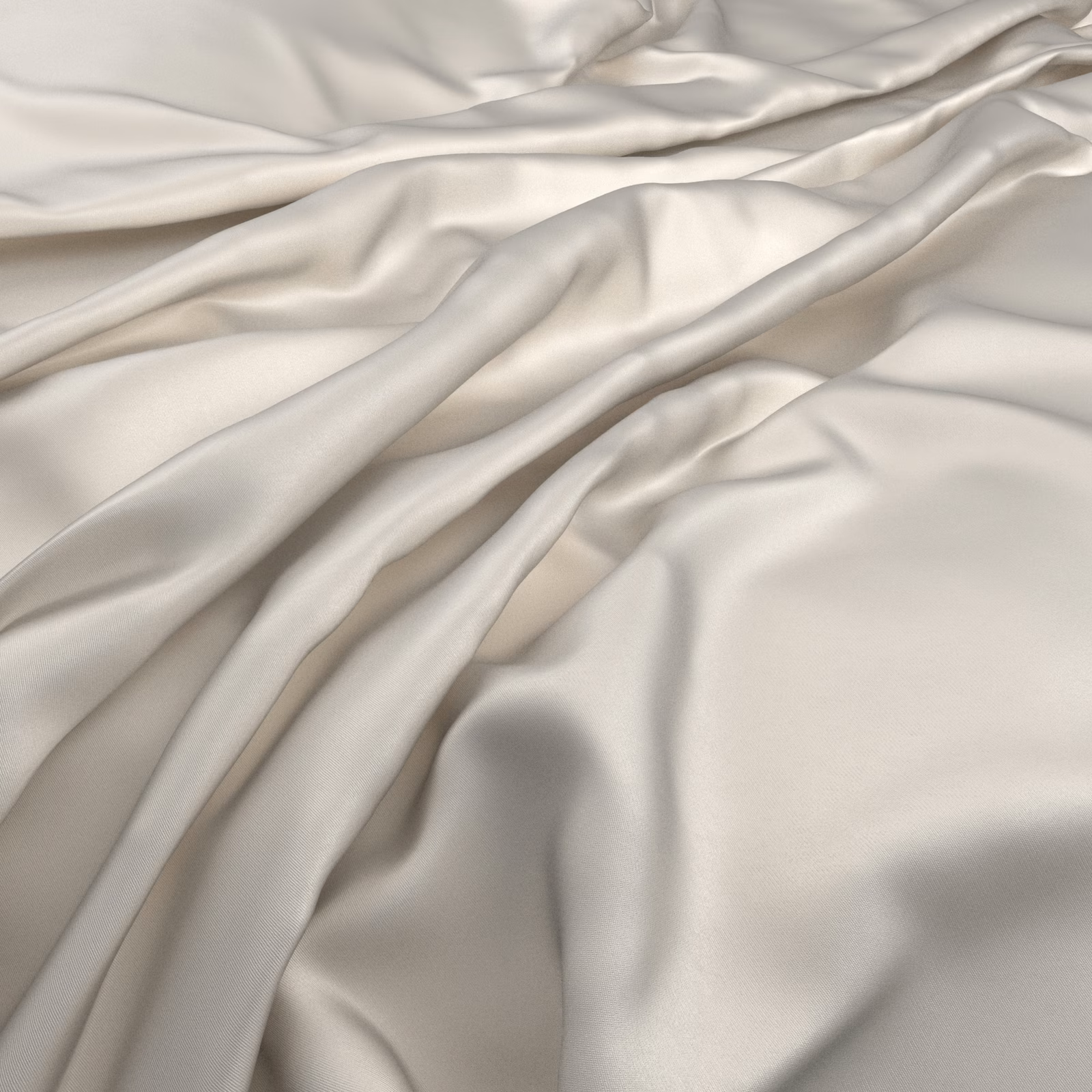Pale ivory-grey Serena fabric gathered into softly gleaming, fluid folds
