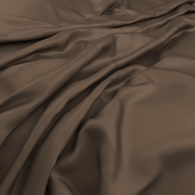 Deep taupe-brown fabric falling in smooth, subtly lustrous folds