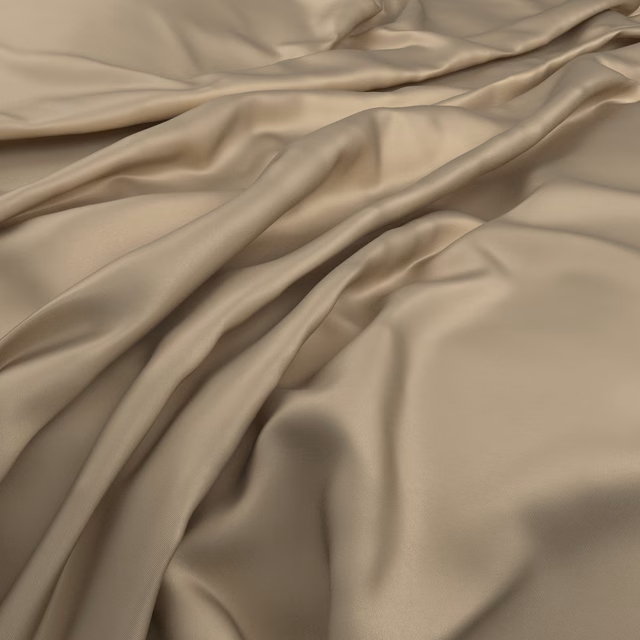Warm hazel taupe fabric draped in smooth folds with softly reflective highlights