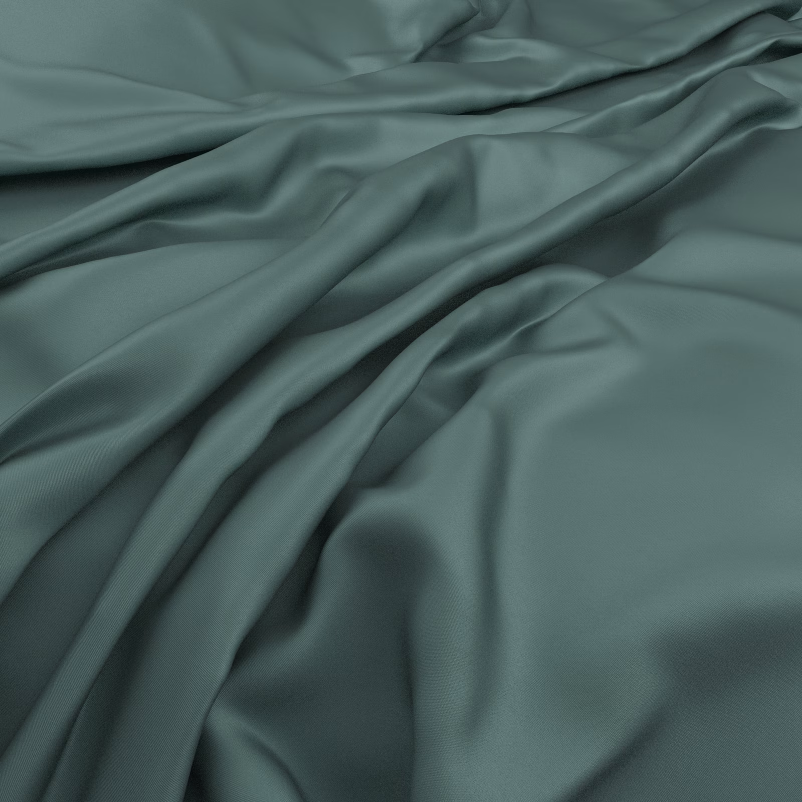 Draped smooth lagoon teal fabric with blue-green shading and soft satin sheen