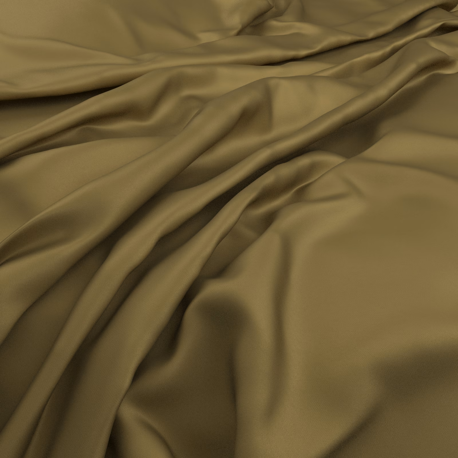Draped Serena Olive fabric showing muted olive folds with a soft satin sheen
