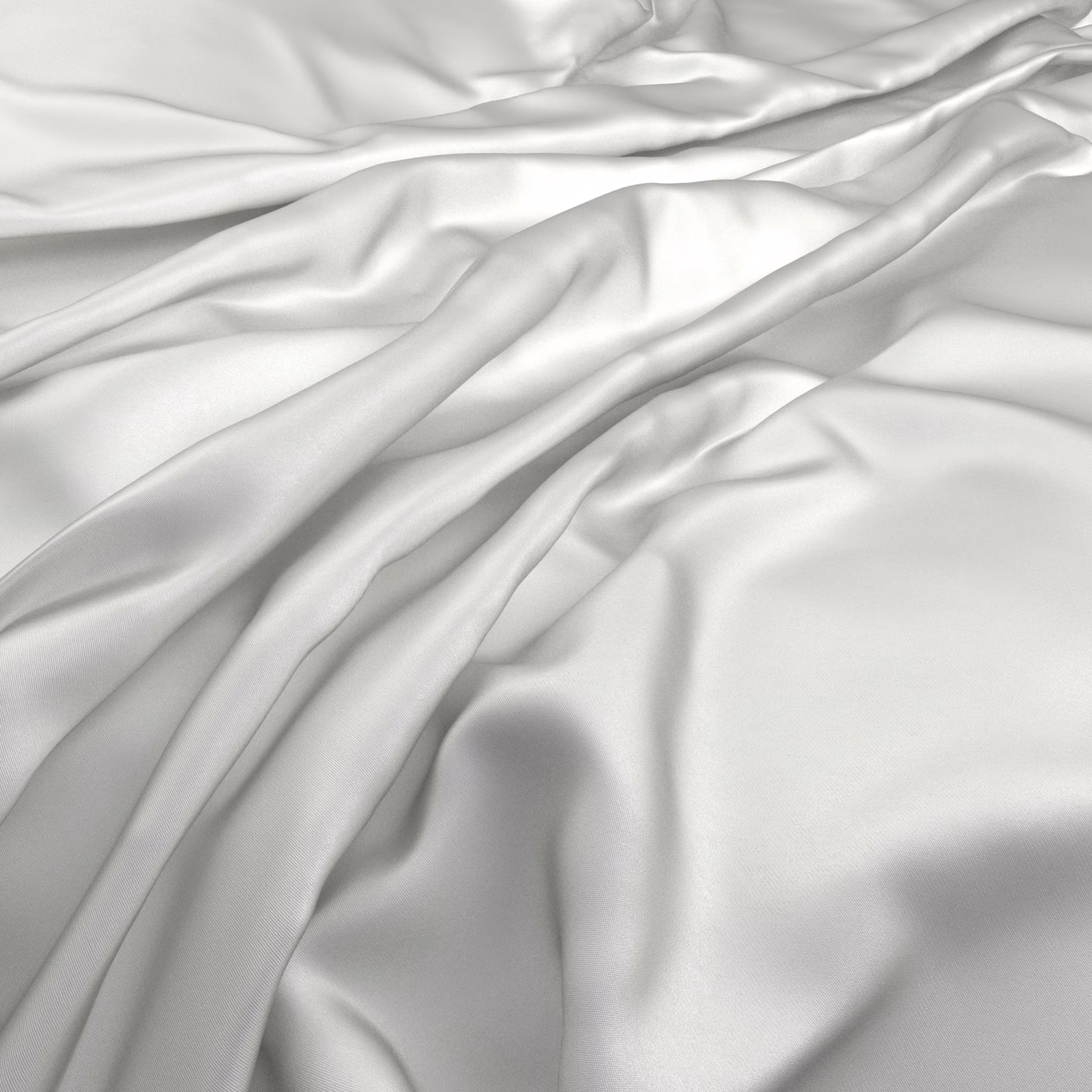 Cool pearl-white fabric with a smooth lustrous surface falling in fluid folds