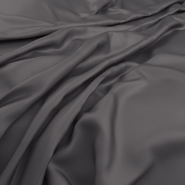 Deep seal-grey cloth with a smooth surface gathered into soft flowing folds