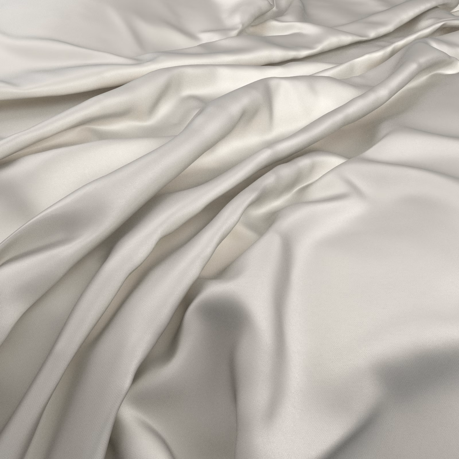 Pale ivory satin-like cloth gathered into fluid, reflective folds