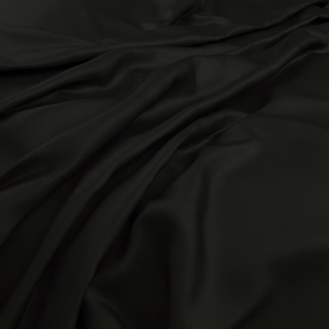 Near-black Soot fabric falling in smooth, softly reflective folds