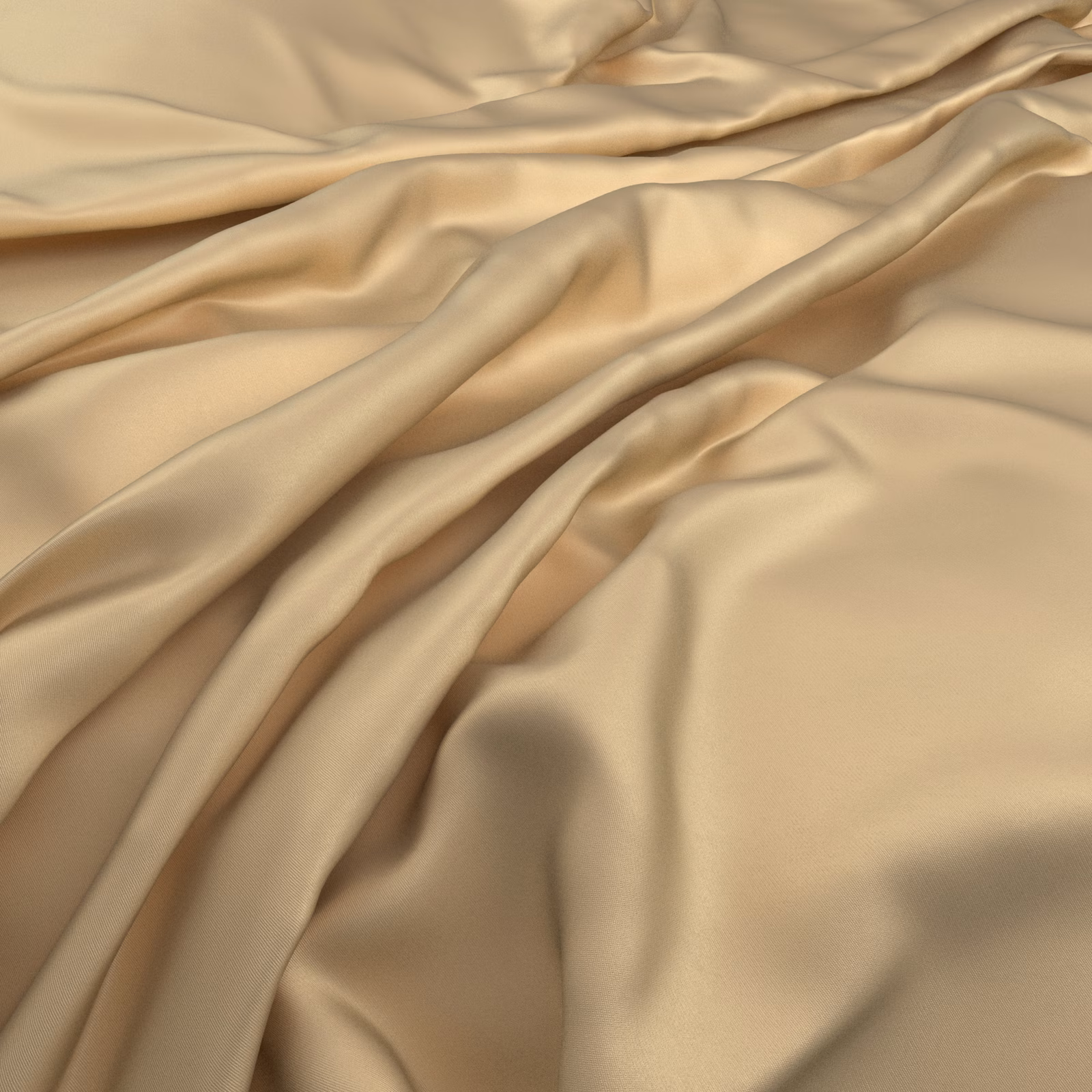 Warm syrup-beige fabric with smooth lustre cascading in fluid folds