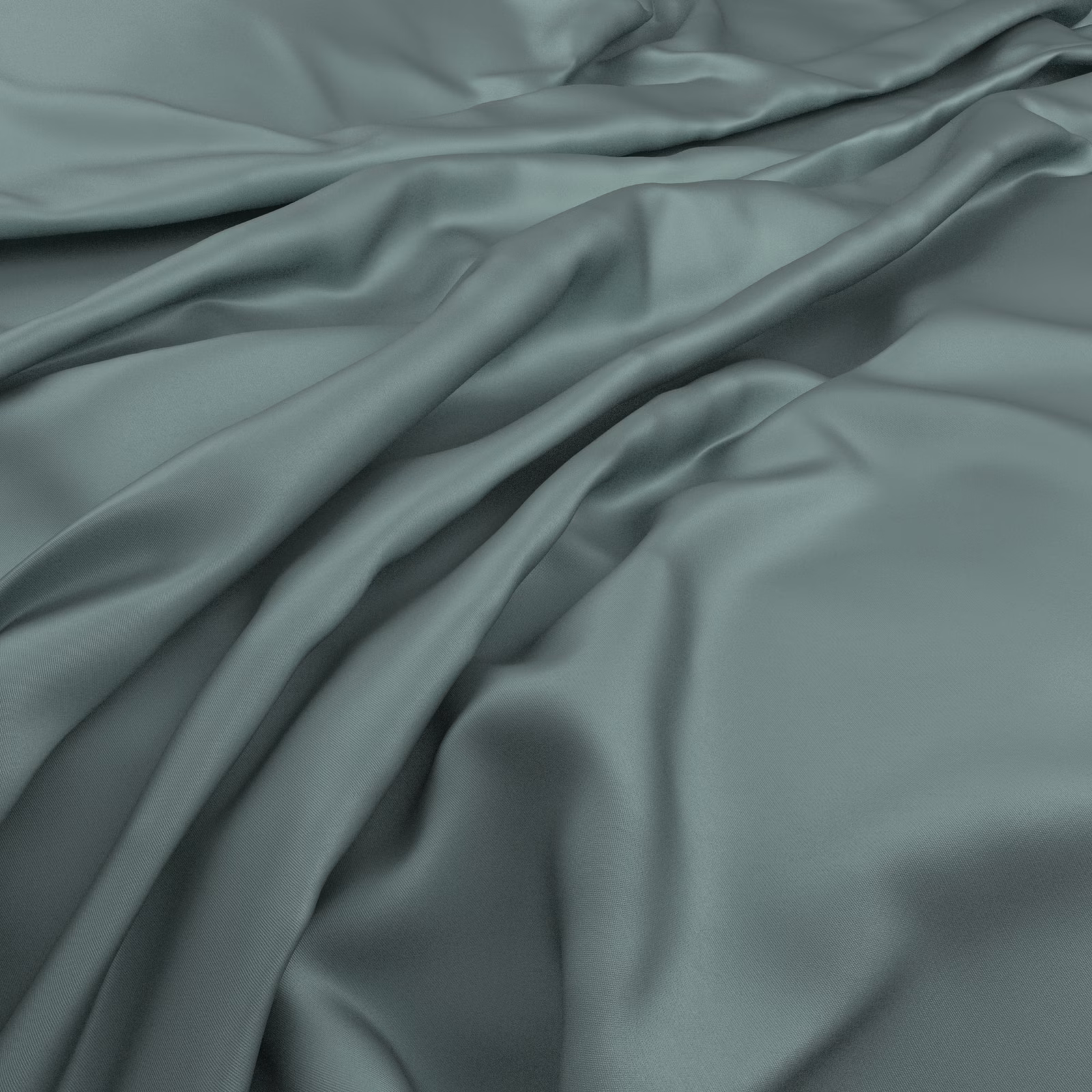 Smooth muted Tiffany teal fabric falling in glossy, fluid folds