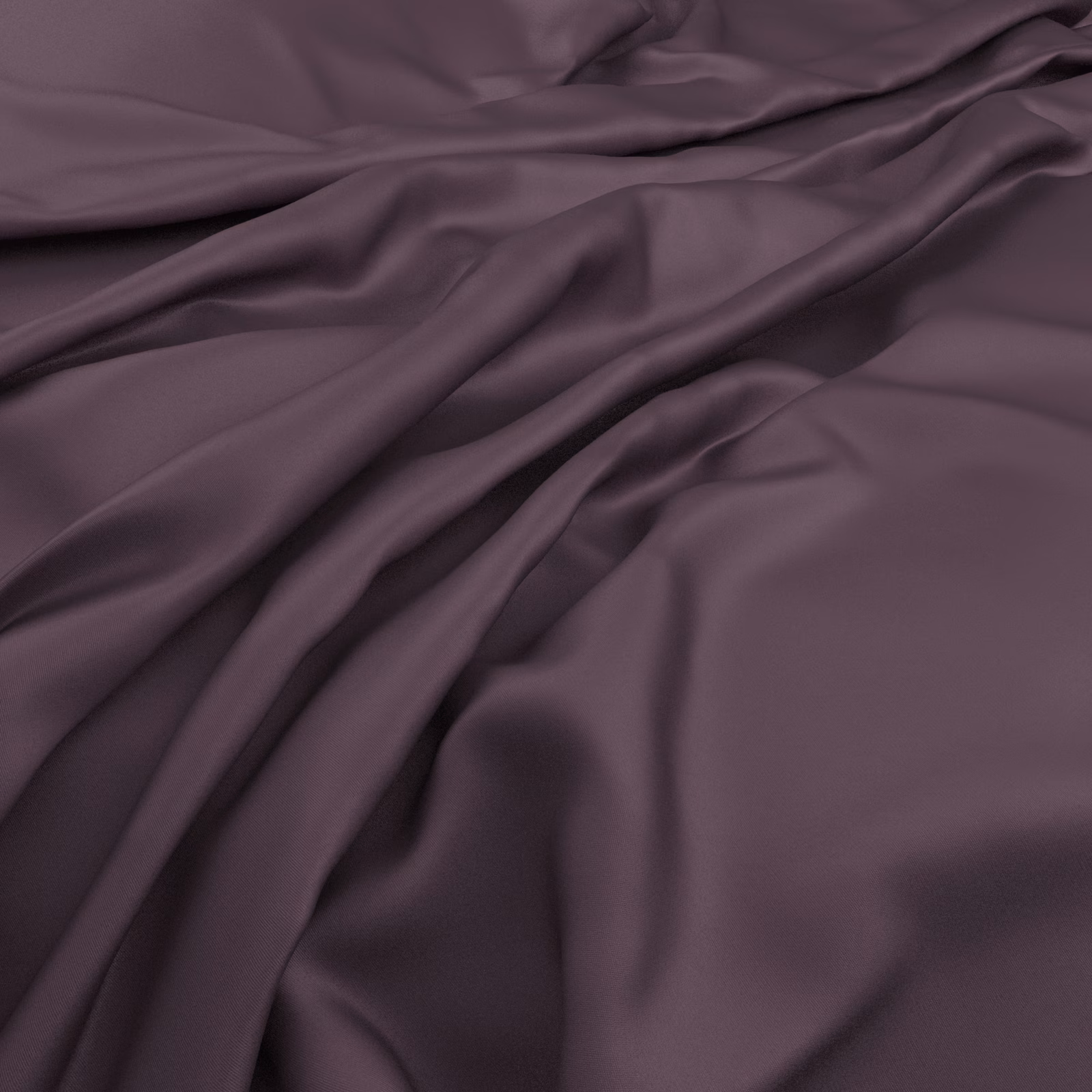 Dusky aubergine fabric in fluid folds with a smooth, softly lustrous surface