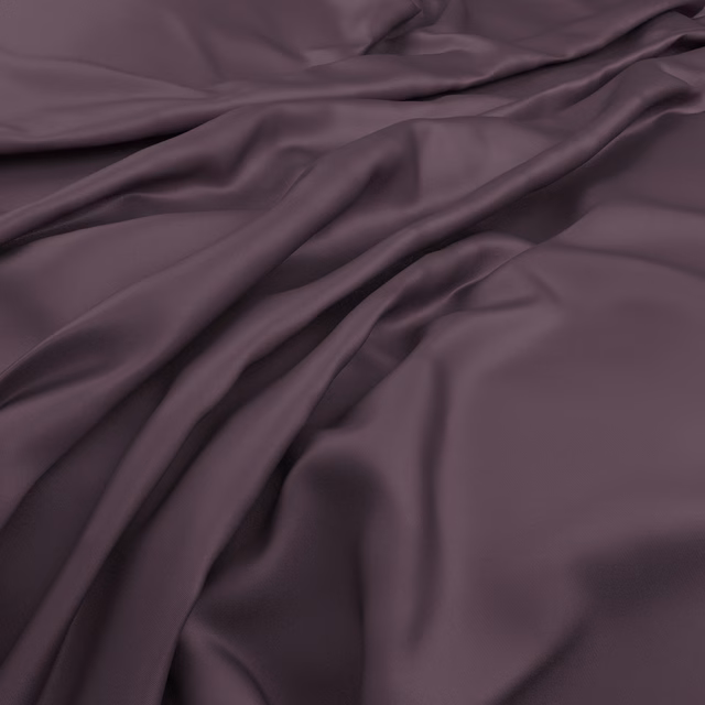 Dusky aubergine fabric in fluid folds with a smooth, softly lustrous surface