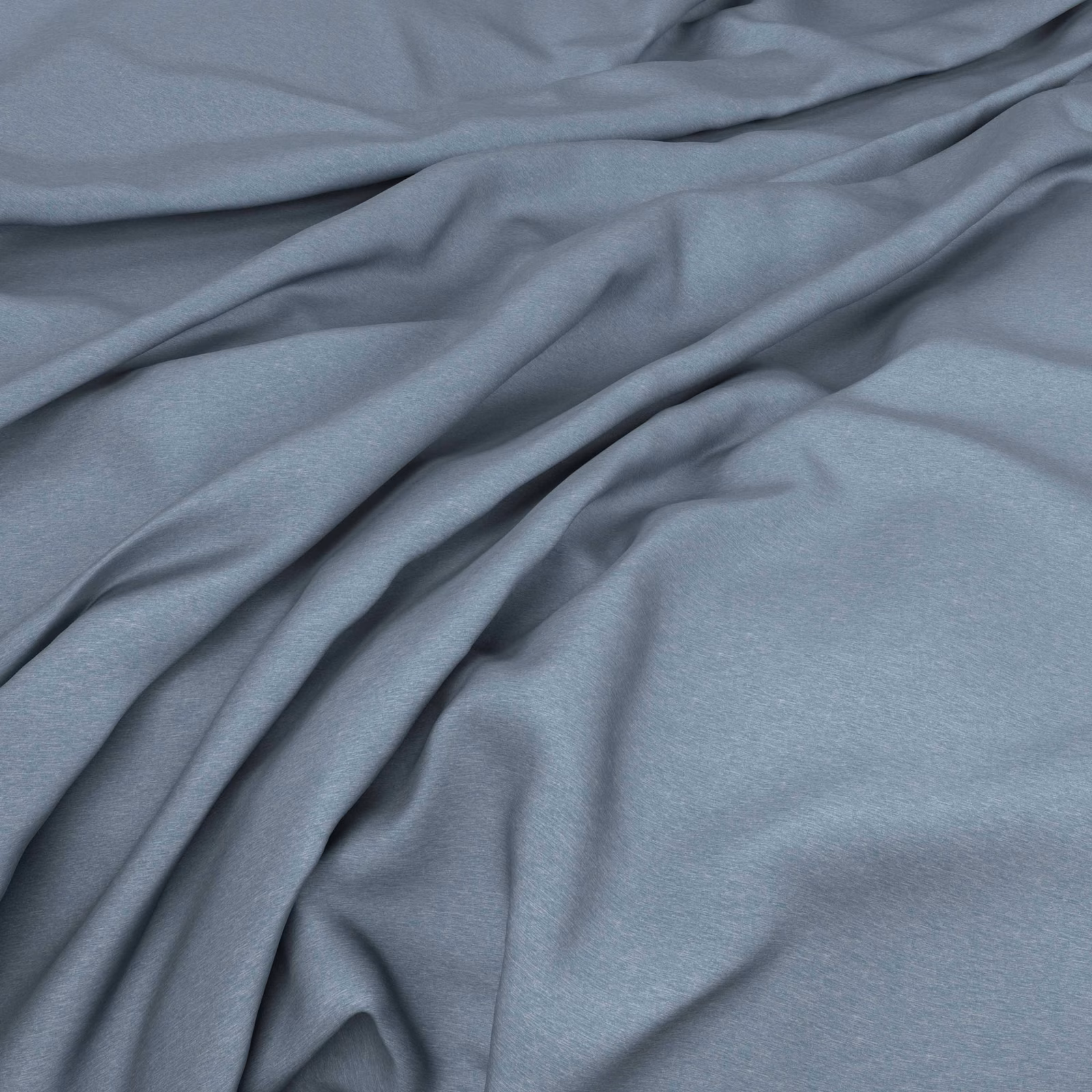 Soft blue-grey plain fabric draped into smooth, shadowed folds