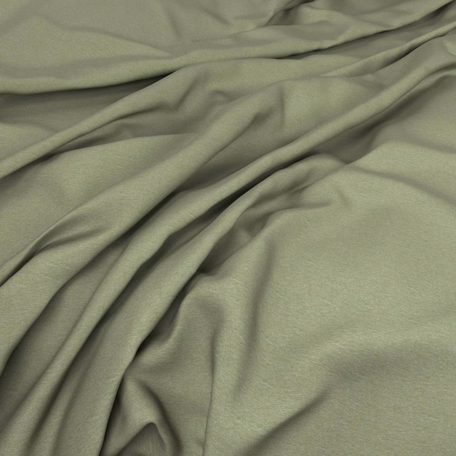 Muted avocado olive fabric with softly lustrous folds and a fine surface texture