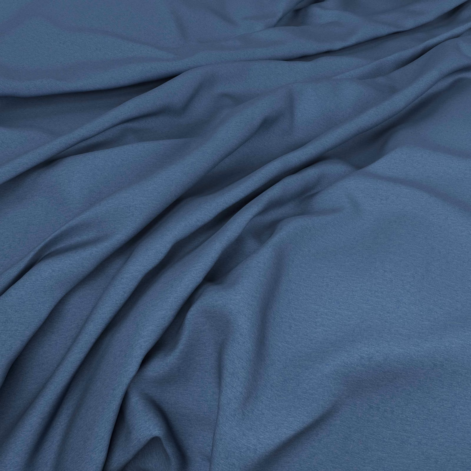 Smooth dusky azure blue fabric falling in fluid folds with subtle sheen