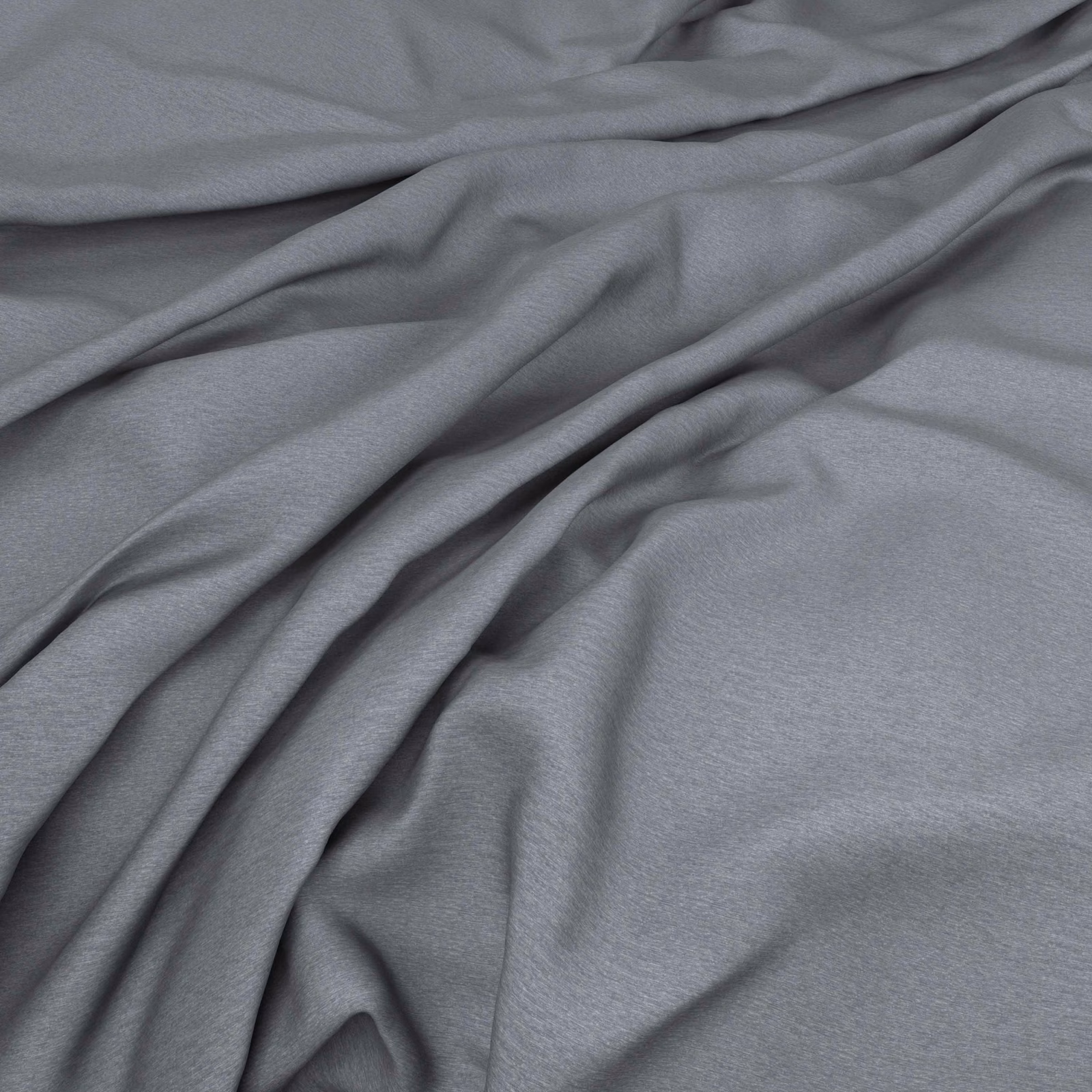 Cool cement-grey fabric with fine texture arranged in softly flowing, light-catching folds