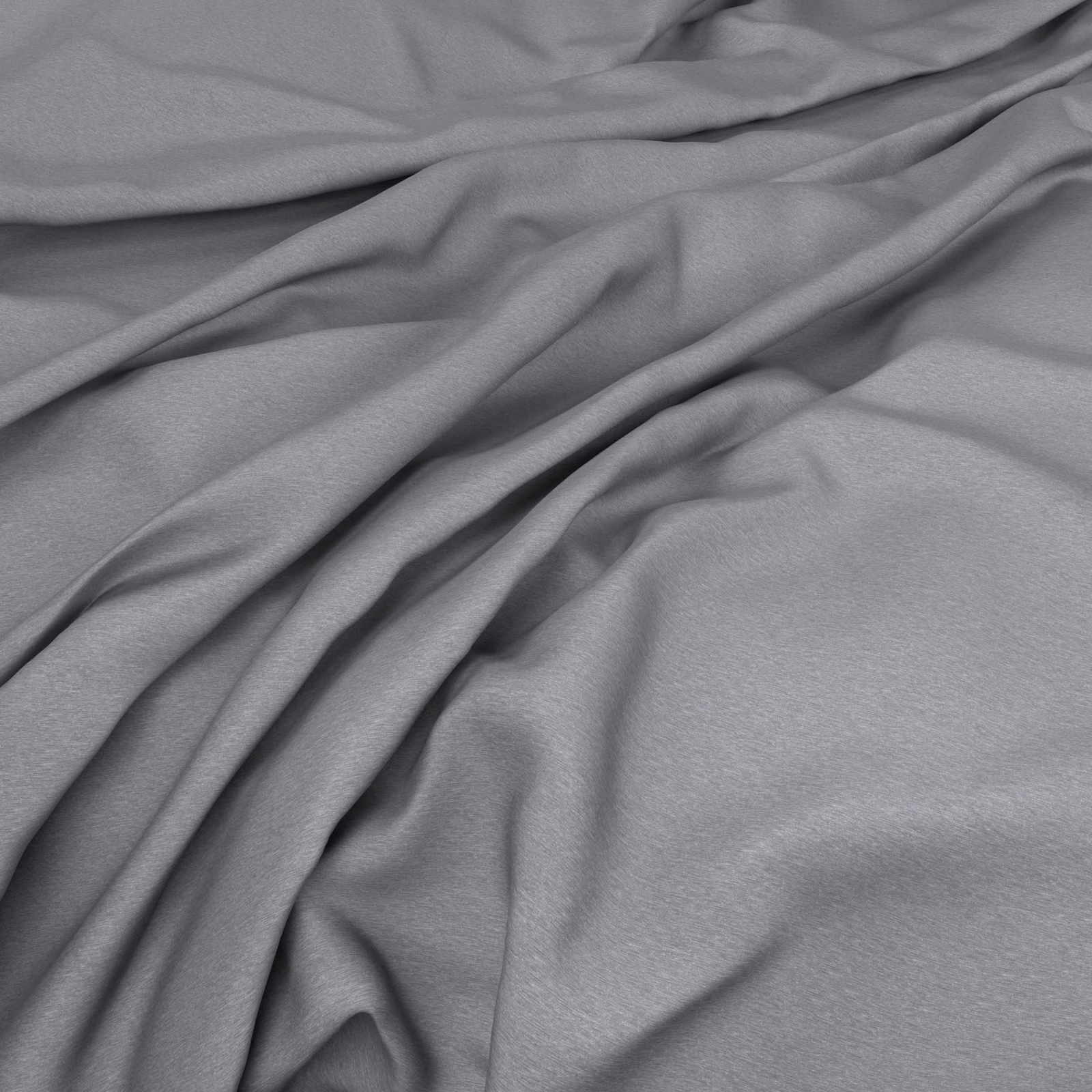 Cool cloud-grey plain fabric with smooth texture and soft satin-like folds