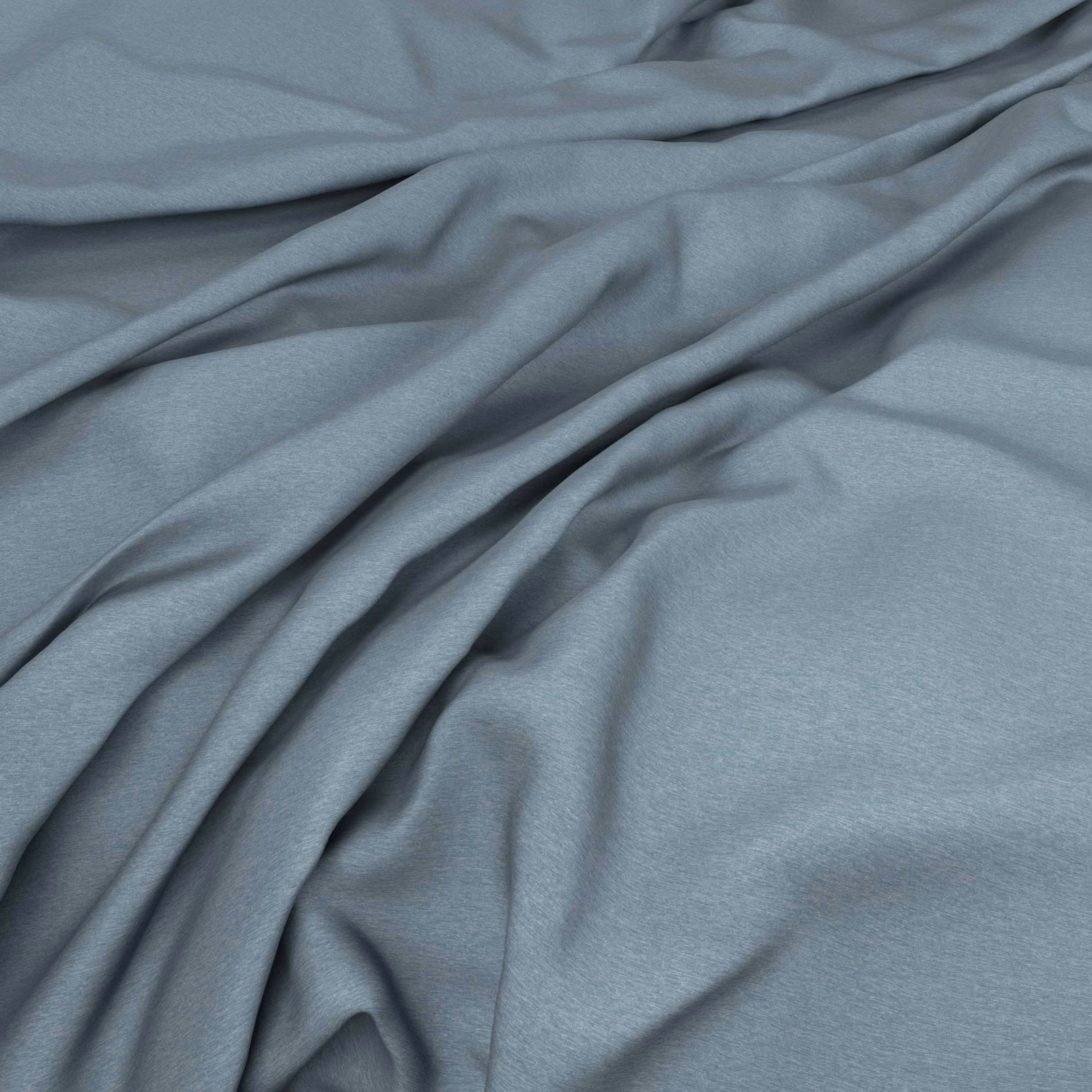 Muted blue-grey smooth fabric gathered into soft, fluid folds